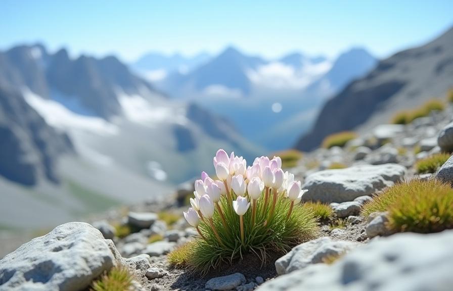 Sjeldne alpine blomster på fjelltur