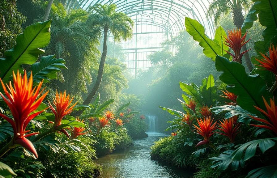 Tropiske blomster i botanisk drivhus